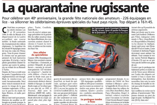 Parution dans Nice-Matin sur la Finale des Rallyes qui, croisons les doigts, doit se tenir demain samedi