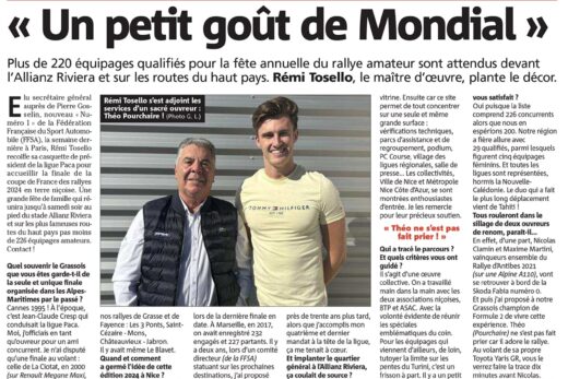 Parution dans Nice-Matin sur la Finale de Rallyes qui aura lieu à Nice le prochain week-end